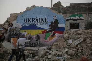 Warga Idlib Lukis Mural Ekpresikan Solidaritas Untuk Ukraina Yang Tengah Diserang Rusia